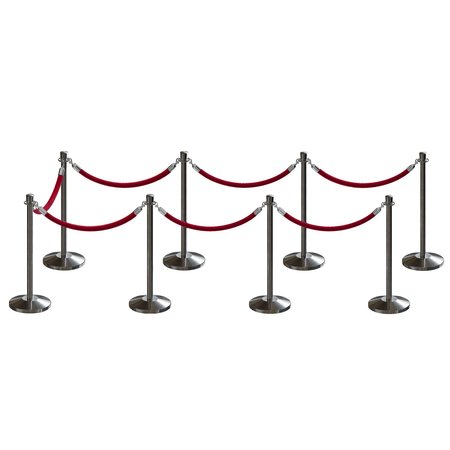 MONTOUR LINE Stanchion Post and Rope Kit Sat.Steel, 8 Crown Top 7 Maroon Rope C-Kit-8-SS-CN-7-PVR-MN-PS